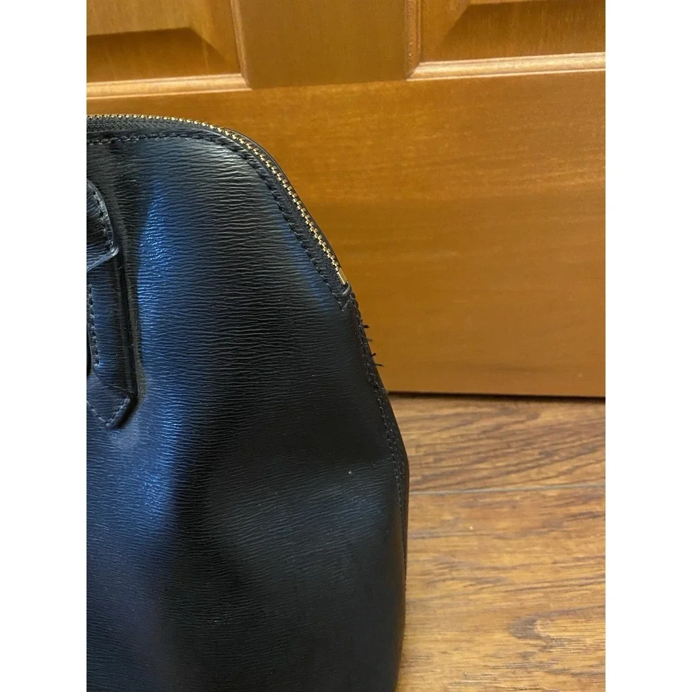 Lauren Ralph Lauren Purse Bag Satchel Black Leather Gold Monogram Zip Medium